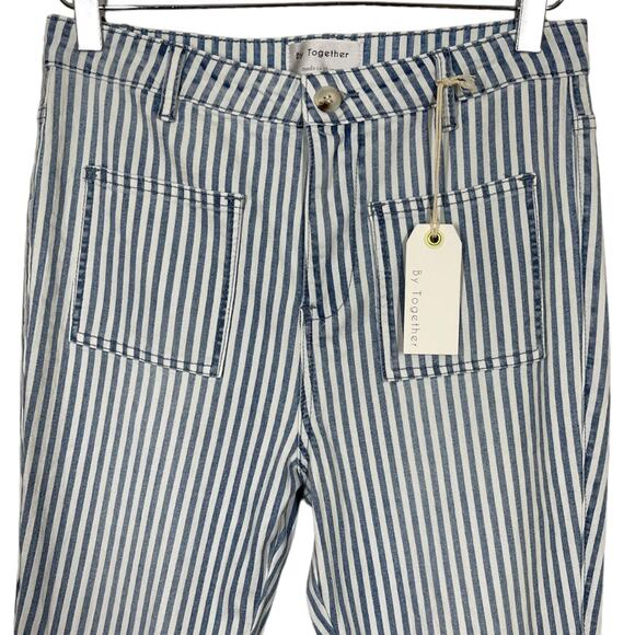 By Together Blue Striped Bell Bottom Jeans Small New High Waisted Boho Flare - Picture 6 of 6